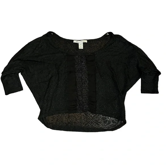 American Rag Black Sheer Lace Blouse - Picture 4 of 7